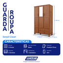 Guarda-Roupa Solteiro 3 Portas Bater 2 Gavetas Clean Serpil Roupeiro
