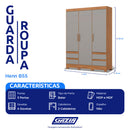 Guarda-Roupa Solteiro 3 Portas Bater 4 Gavetas MDP MDF Henn B55 Roupeiro