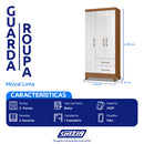 Guarda-Roupa Solteiro 3 Portas Bater 2 Gavetas Lima Moval Roupeiro