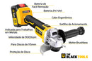 Esmerilhadeira Lixadeira Angular Sem Fio Com 2 Baterias 21v 4000mah 4.1/2 125mm Maleta Tca21bt The Black Tools